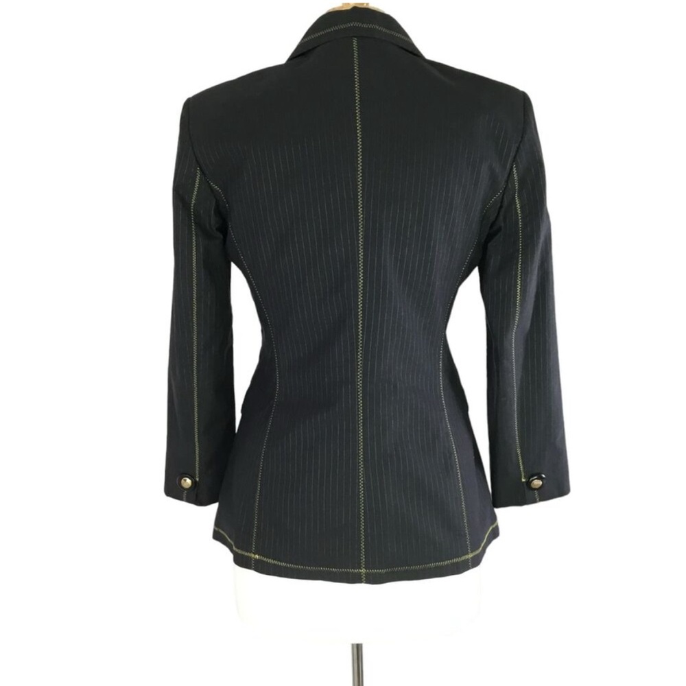 Roberto Cavalli Blazer Womens 44 Black Pinstripe Gold Stitching Snakeskin Liner - Picture 10 of 11